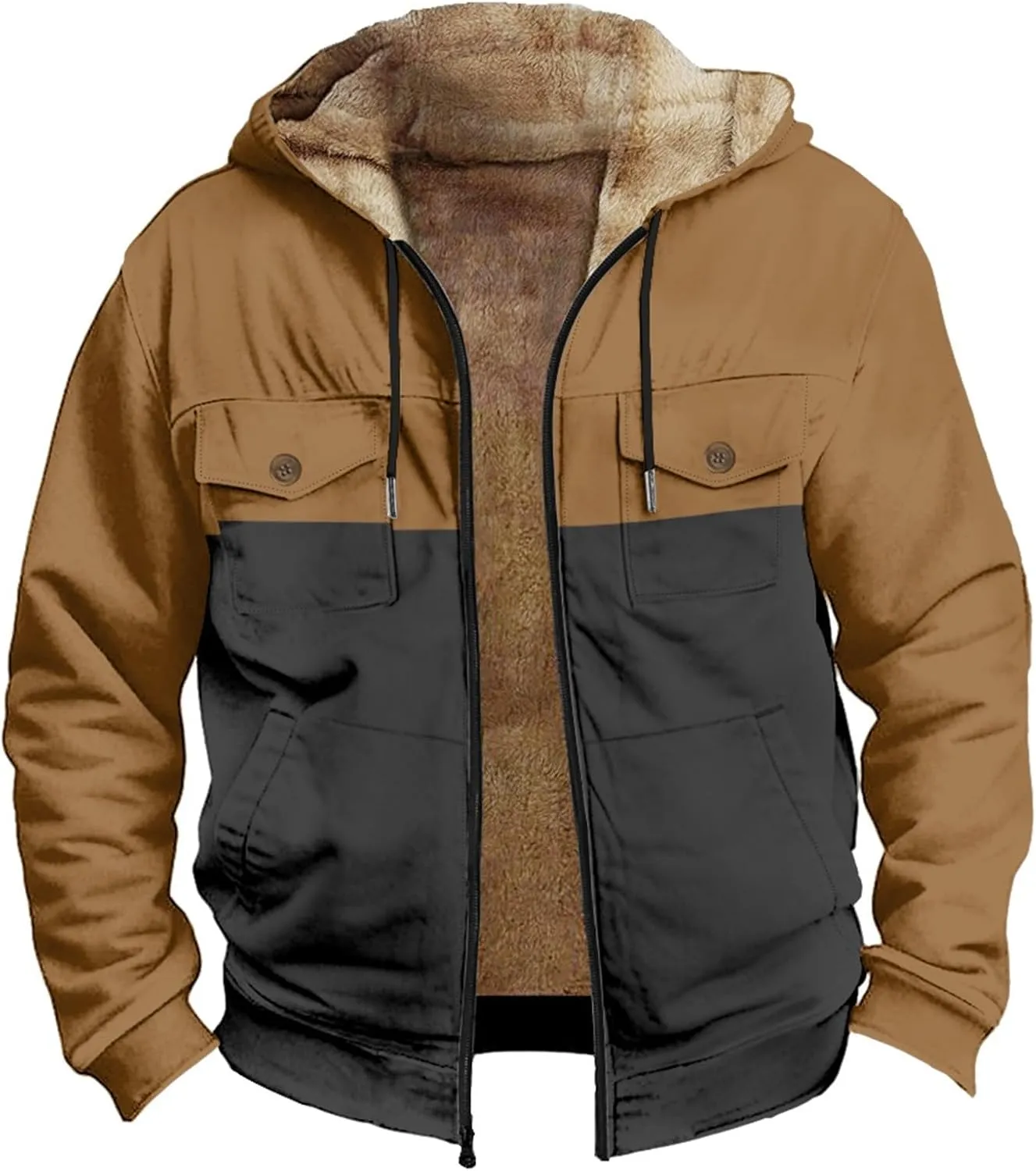 Fleece Jacket Men Cotton Cargo Jacket Winter Sherpa Fleece Lined Coat Shirt Fluffy Pullover Outfits Military Jackets