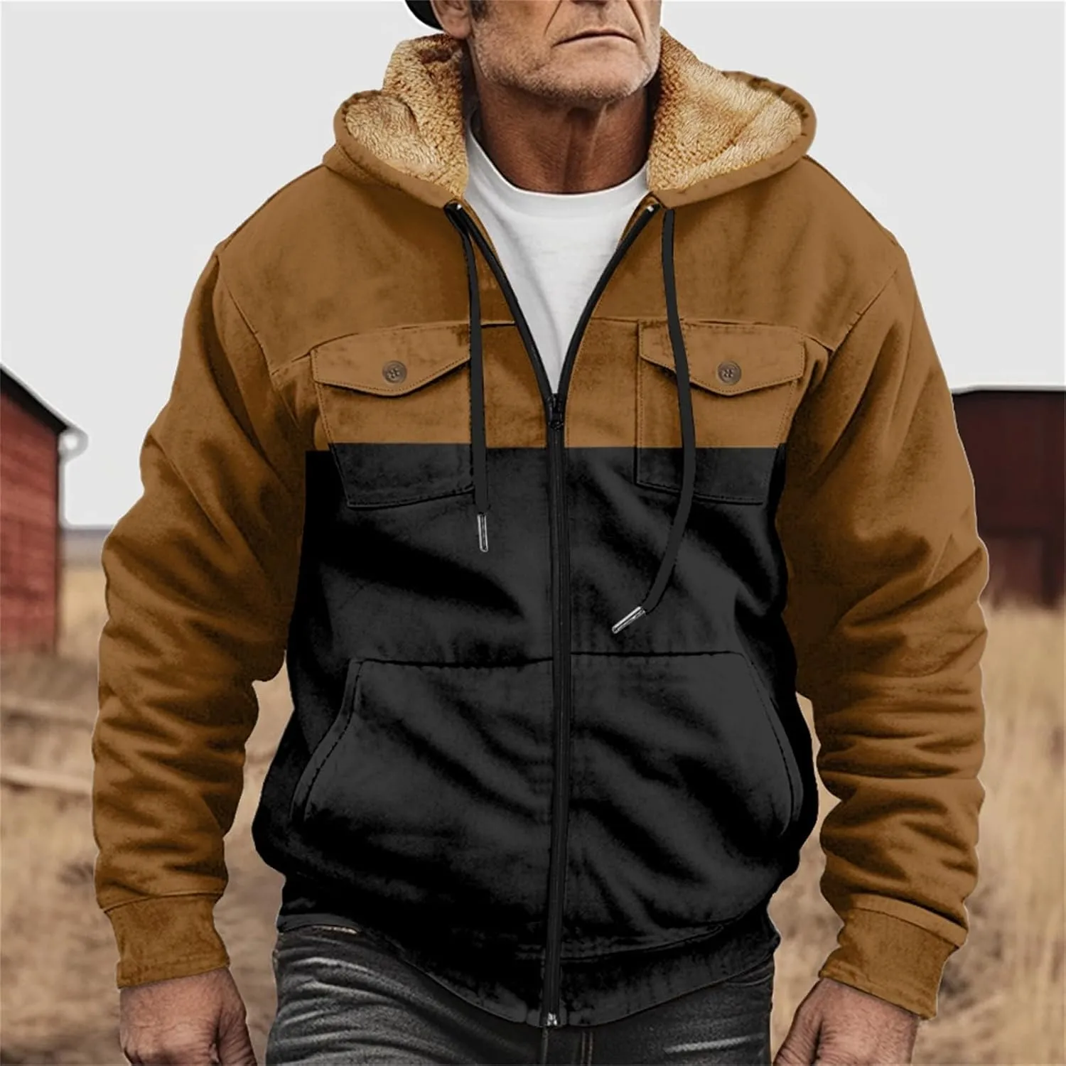 Fleece Jacket Men Cotton Cargo Jacket Winter Sherpa Fleece Lined Coat Shirt Fluffy Pullover Outfits Military Jackets
