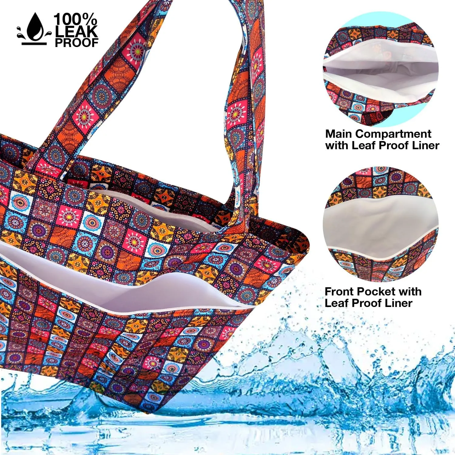 FLOCK THREE Leak Proof Large Tote Pool Bag Shoulder Handbag Water Proof with Zipper for Baby Care Sports Gym Grocery Travel