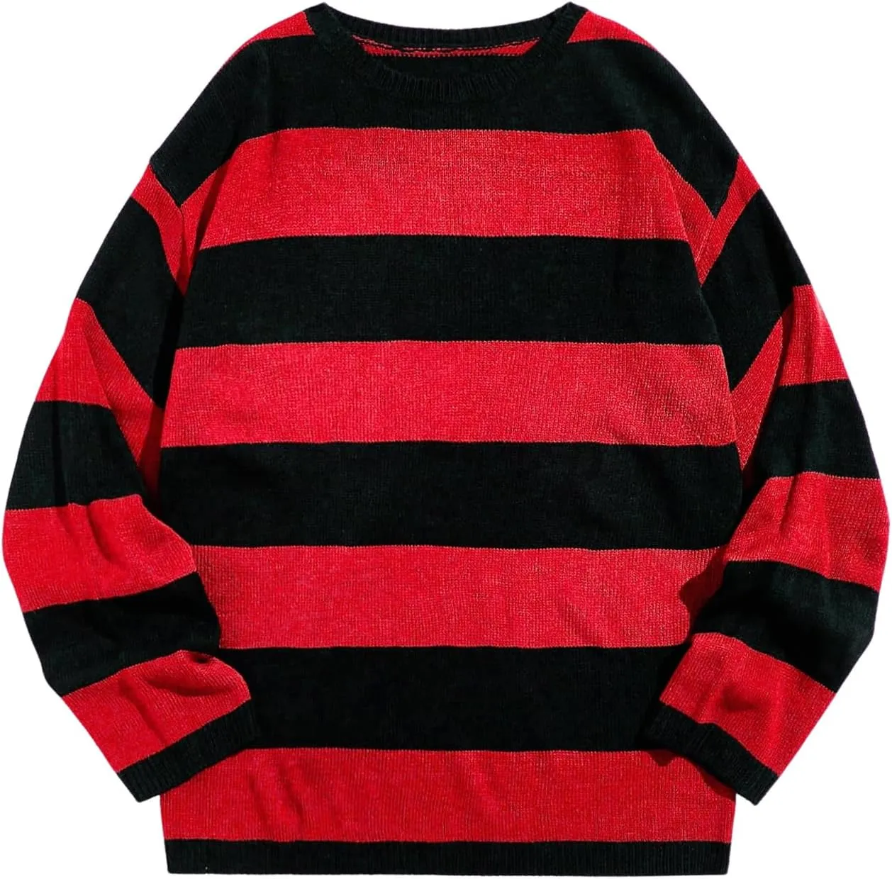 Floerns Men's Striped Pullover Sweater Colorblock Crew Neck Knit Casual Tops