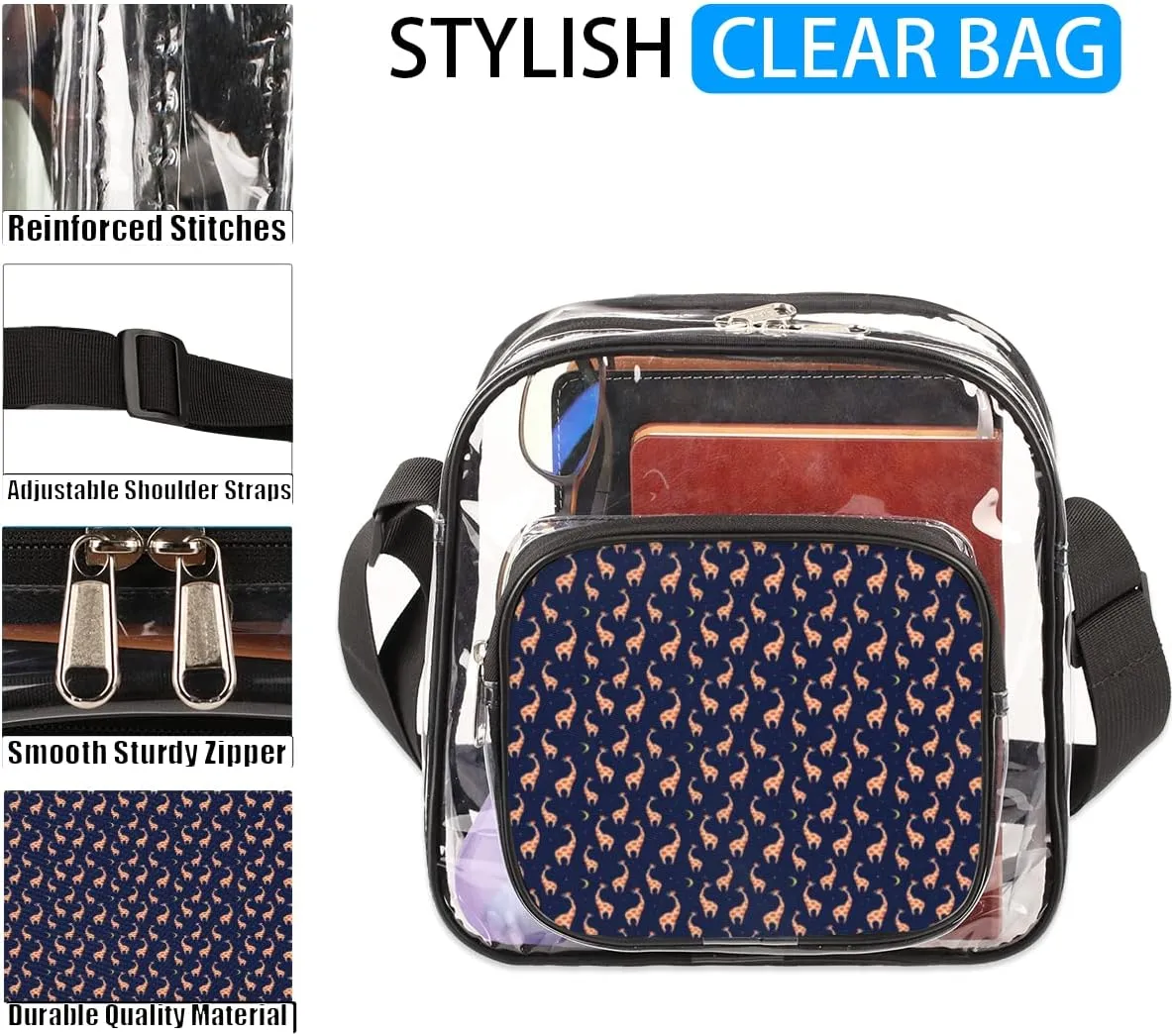 Floral A Letter Clear Crossbody Bag Clear Messenger Bag Shoulder Bags Clear Purse Stadium Approved