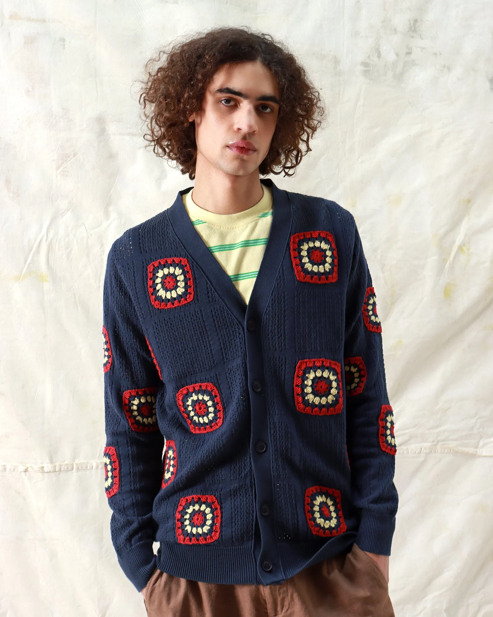 Floral Crochet Cardigan - Navy Iris