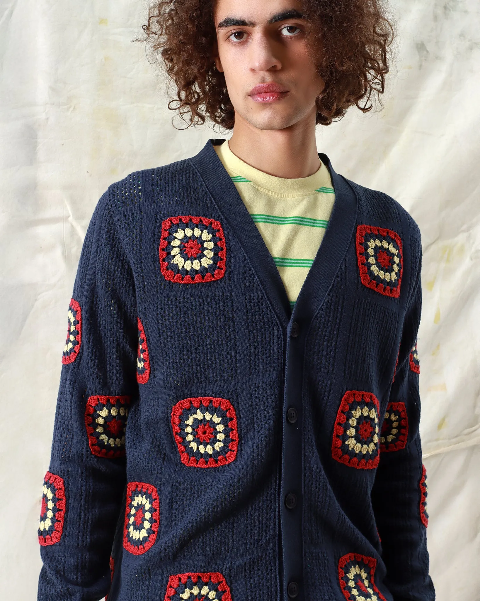 Floral Crochet Cardigan - Navy Iris