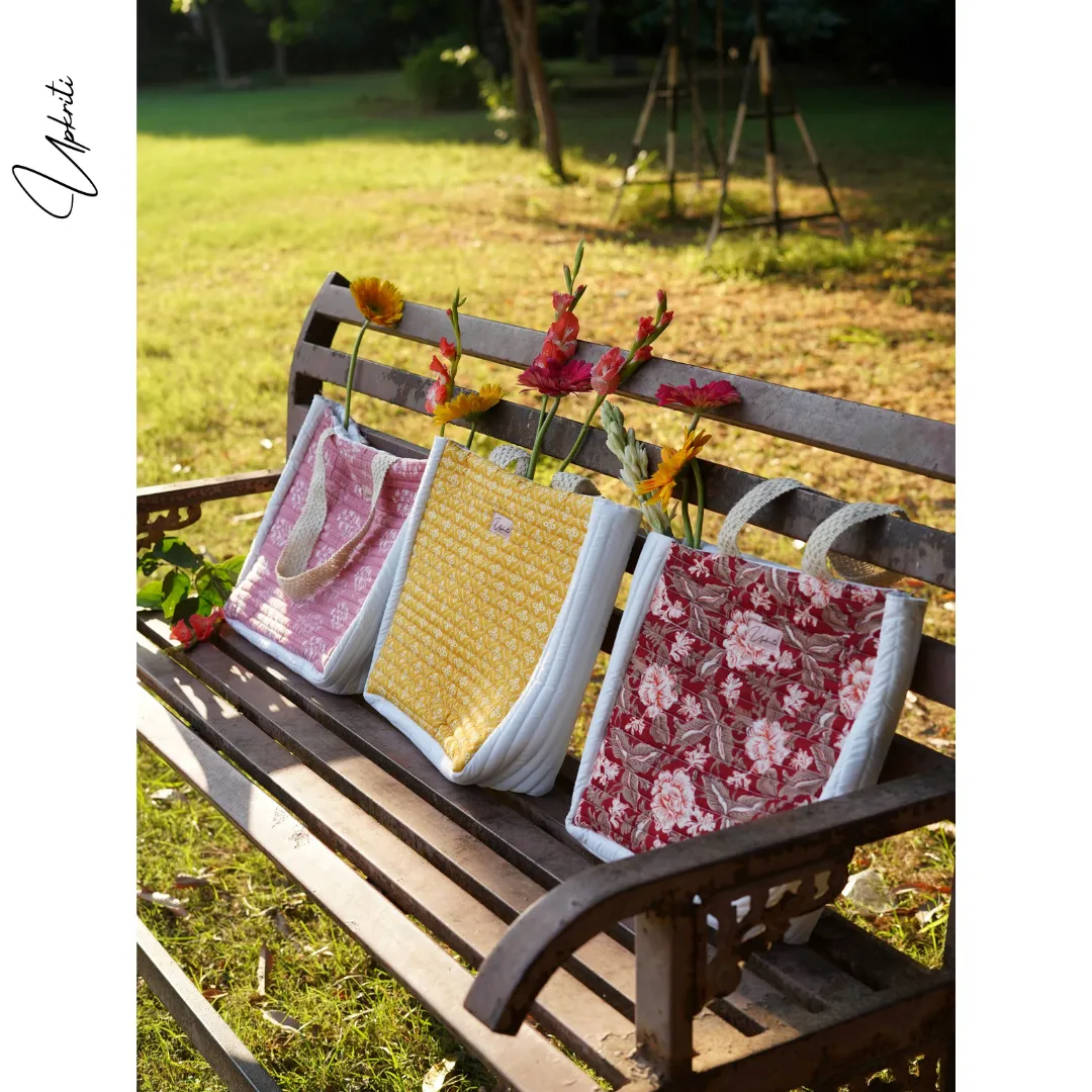 Floral Maroon Quilted Tote bag