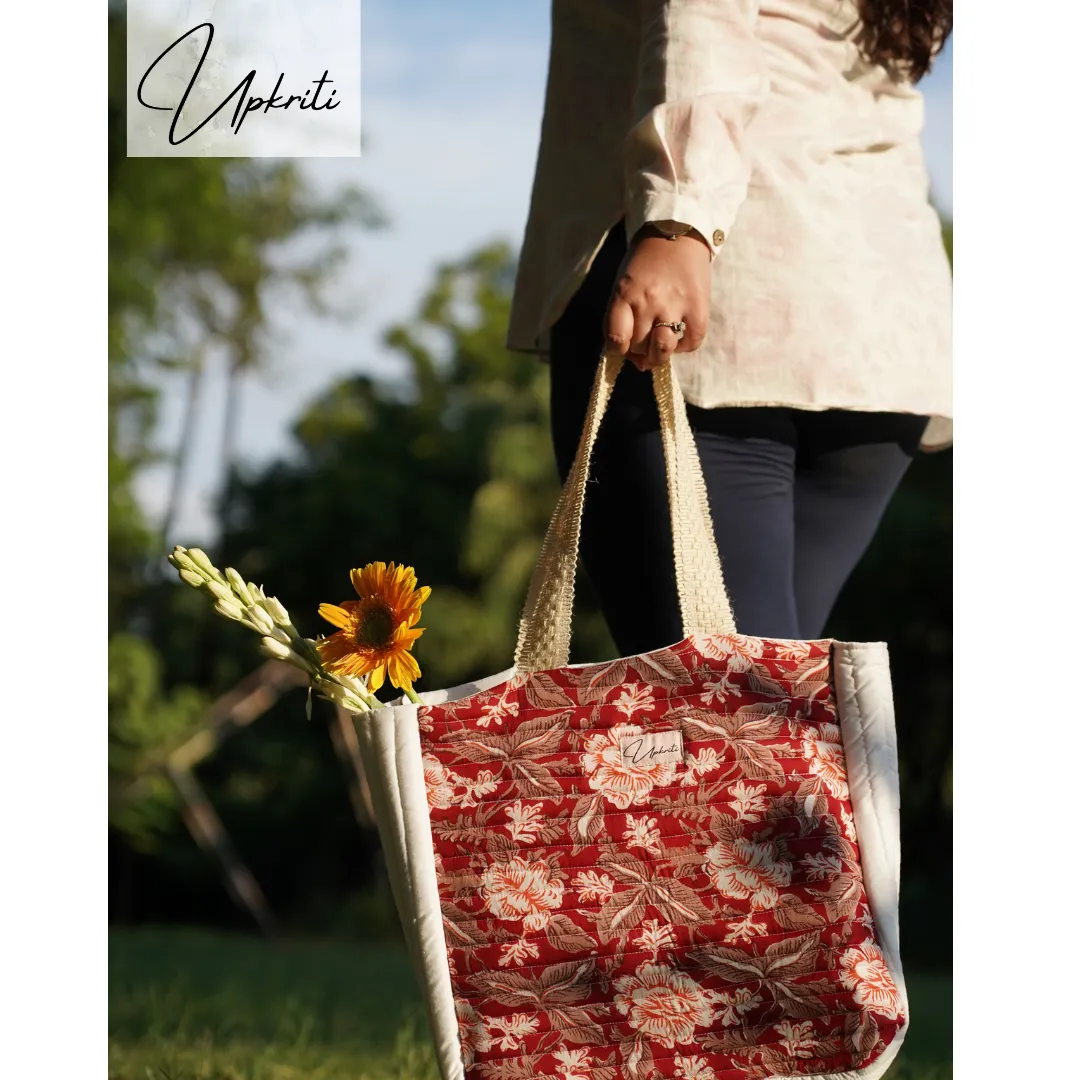 Floral Maroon Quilted Tote bag