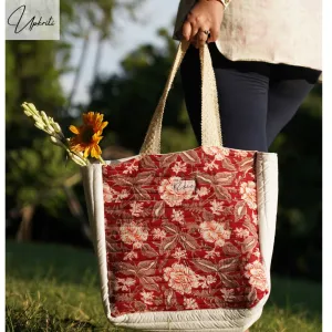 Floral Maroon Quilted Tote bag