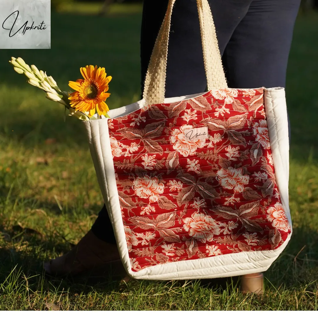 Floral Maroon Quilted Tote bag
