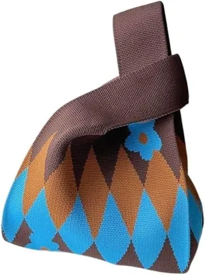 Flower Handmade Knit Handbags Women Knot Wrist Bag Casual Small Tote Bag Girls Reusable Shopping Bags
