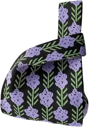 Flower Handmade Knit Handbags Women Knot Wrist Bag Casual Small Tote Bag Girls Reusable Shopping Bags