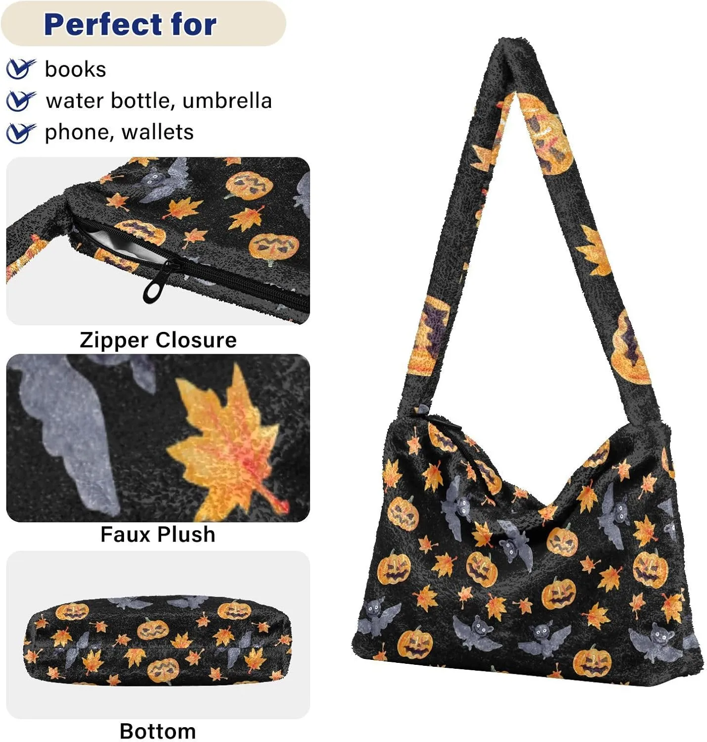 Flowers Colorful Cartoon Womens Shoulder Bags, Shoulder Tote Bag with Zipper, Autumn Handbags
