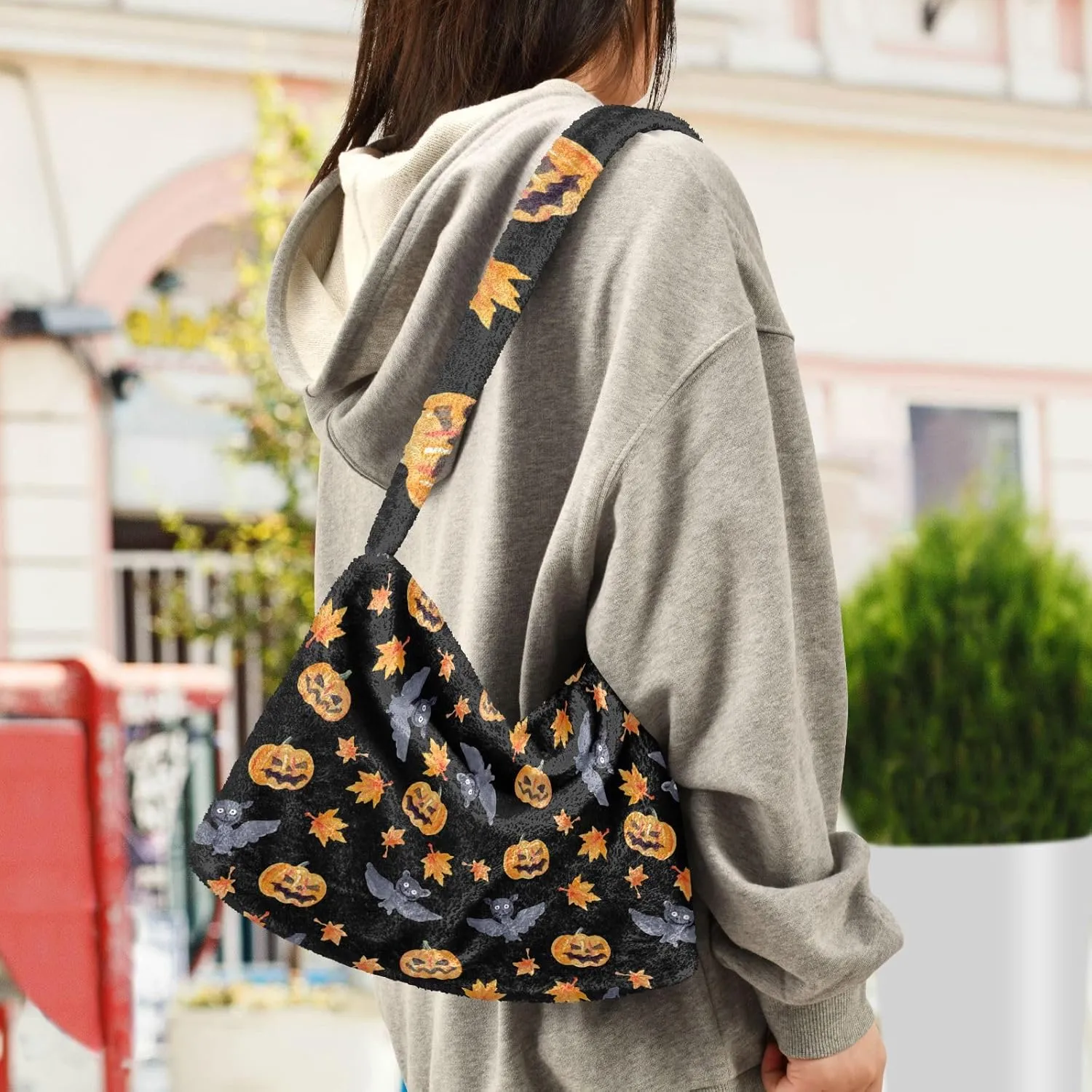 Flowers Colorful Cartoon Womens Shoulder Bags, Shoulder Tote Bag with Zipper, Autumn Handbags