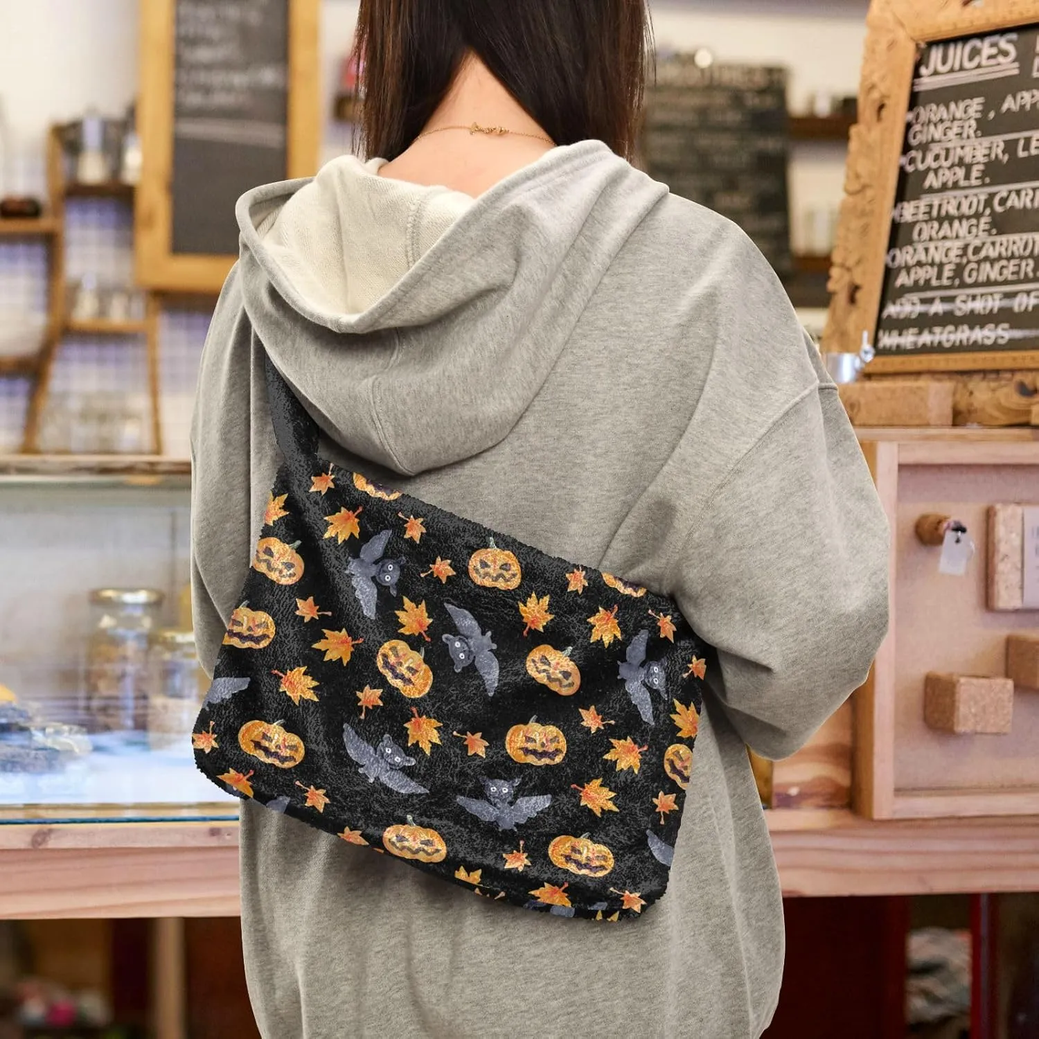 Flowers Colorful Cartoon Womens Shoulder Bags, Shoulder Tote Bag with Zipper, Autumn Handbags