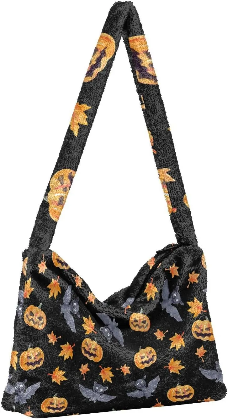 Flowers Colorful Cartoon Womens Shoulder Bags, Shoulder Tote Bag with Zipper, Autumn Handbags