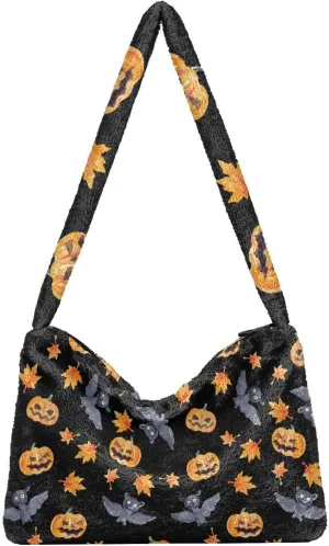 Flowers Colorful Cartoon Womens Shoulder Bags, Shoulder Tote Bag with Zipper, Autumn Handbags
