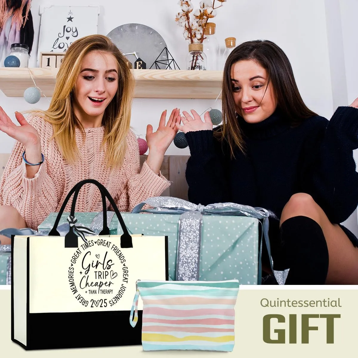 Fokongna Girls Trip 2025 For Women Friend Sister Travel Gifts Canvas Tote Bag Wet Bag for swimsuit Beach Bags Gifts