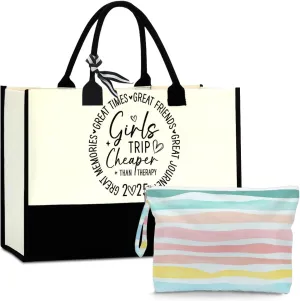Fokongna Girls Trip 2025 For Women Friend Sister Travel Gifts Canvas Tote Bag Wet Bag for swimsuit Beach Bags Gifts