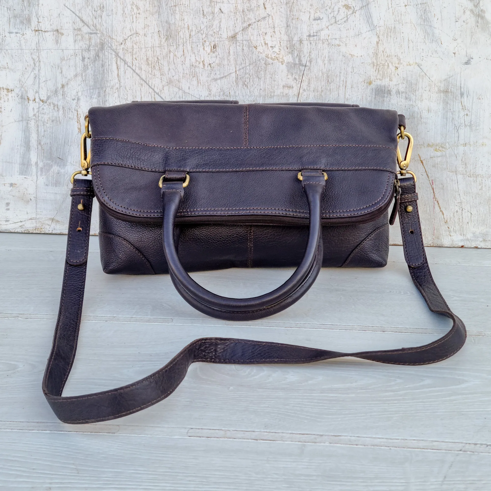 Foldover Women's Leather Tote Bag