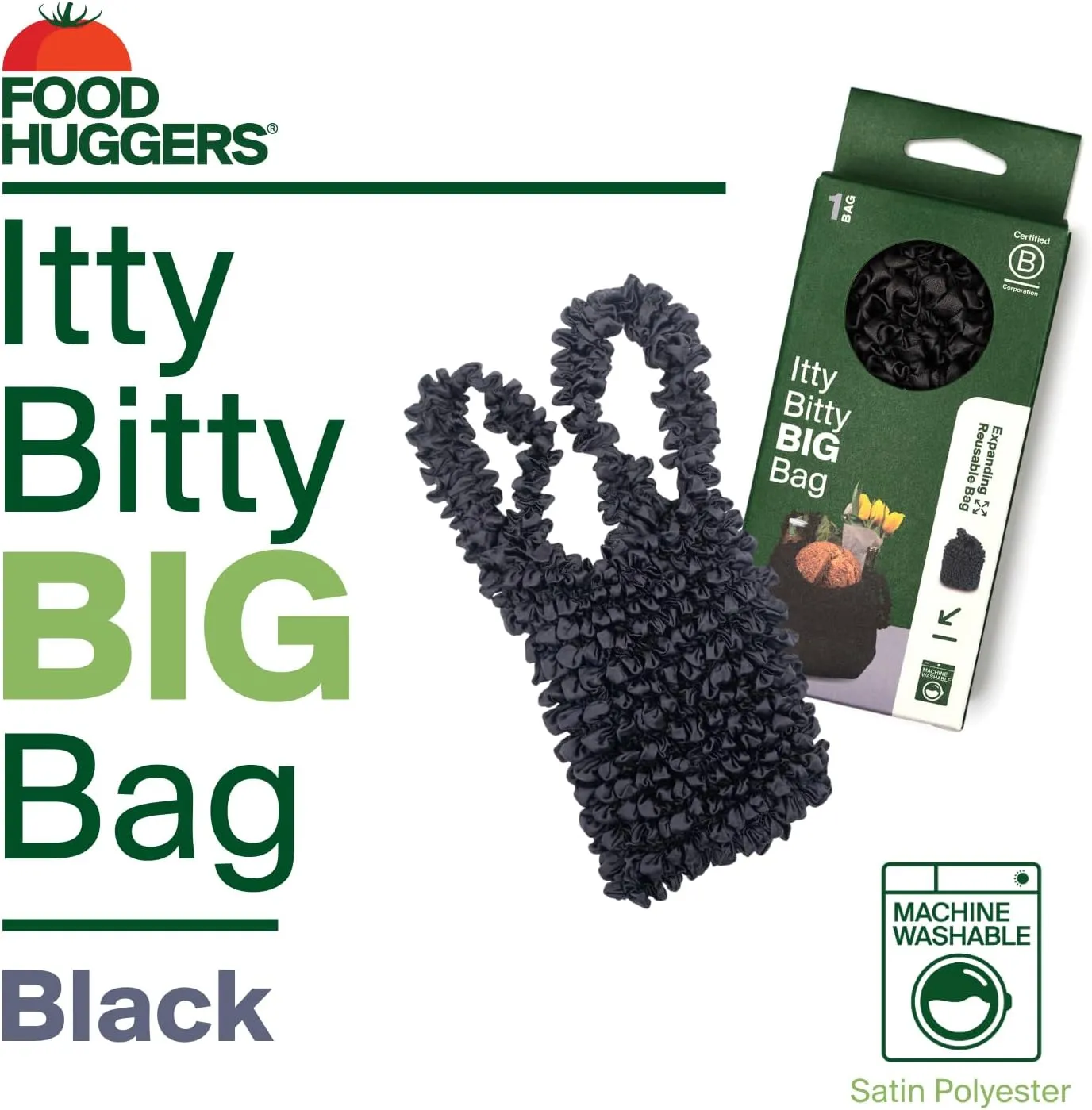 Food Huggers Reusable Grocery Bags Tote Bag | Tiny Pocket-Friendly Mini Tote Bag | Expands for Huge Capacity