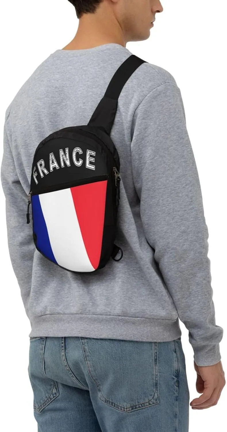 French Flag Packable Crossbody Bag Portable Sling Bags Foldable Travel Daypack Reusable Sports Shoulder Backpack Diagonally Chest Bag for Workout