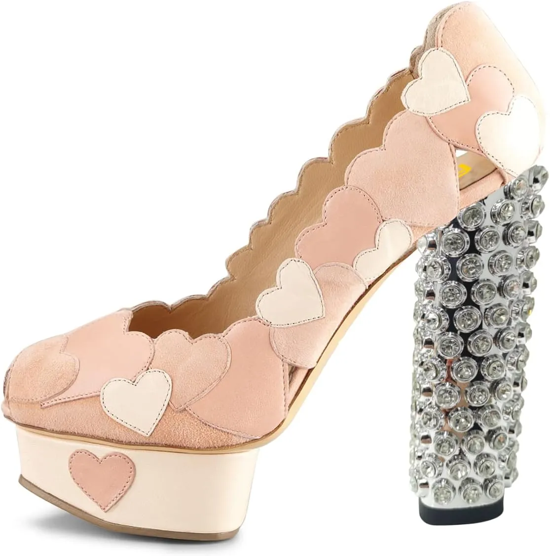 FSJ Women Cute Platform Pumps Suede Patchwork Crystal Chunky Block High Heel Closed Toe Party Prom Dress Shoes Size 4-15 US