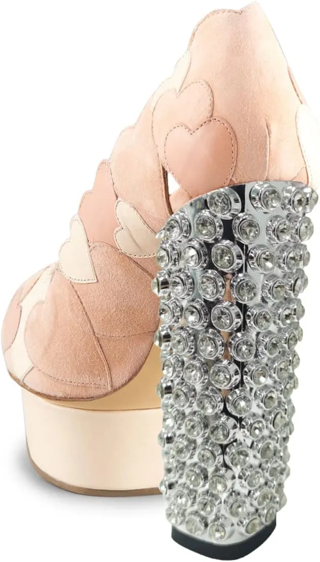 FSJ Women Cute Platform Pumps Suede Patchwork Crystal Chunky Block High Heel Closed Toe Party Prom Dress Shoes Size 4-15 US
