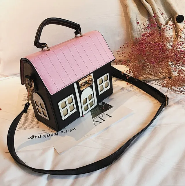 Funny Cute Cartoon House Design Pu Leather Handbag