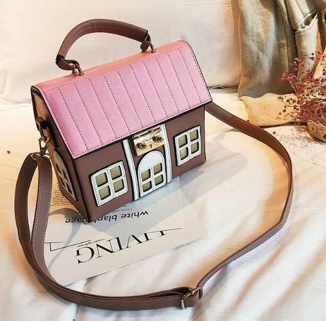 Funny Cute Cartoon House Design Pu Leather Handbag