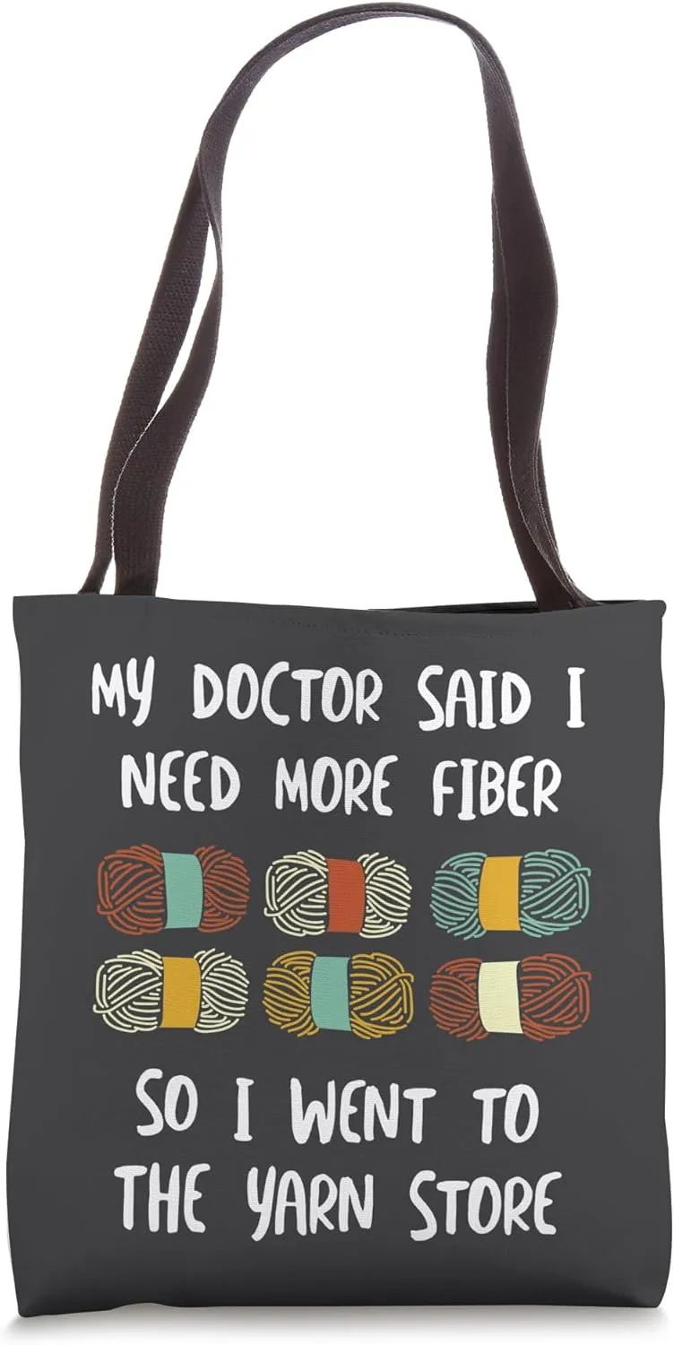 Funny Fiber Knitting Joke Yarn Crochet Tote Bag