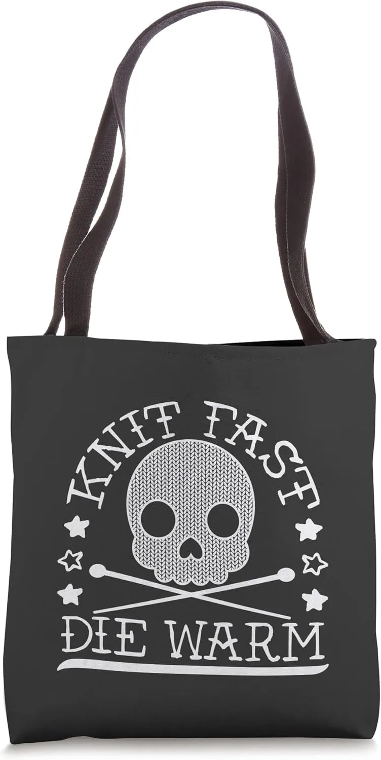 Funny Gothic Yarn Skull Knitting Needles Knit Fast Die Warm Tote Bag