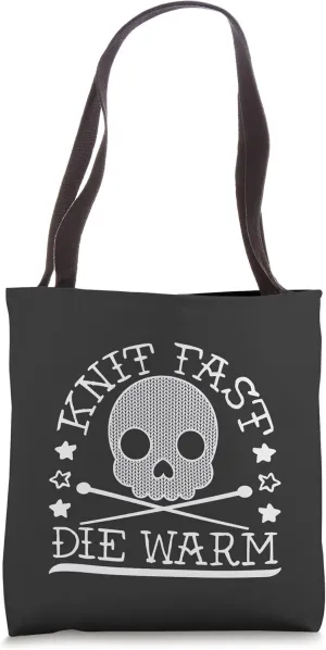 Funny Gothic Yarn Skull Knitting Needles Knit Fast Die Warm Tote Bag
