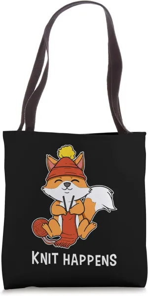 Funny Knitting Fox Knit Stitch Foxy Handicrafts Crochet Tote Bag