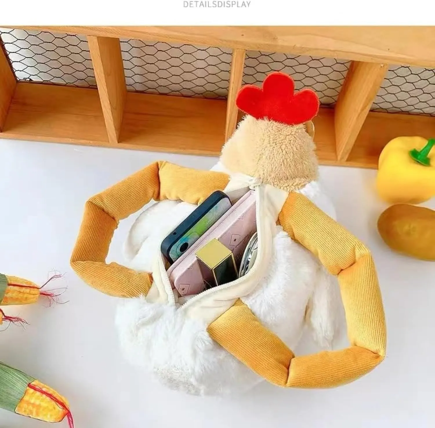 Funny Women Chicken Purse,Novelty Chicken Bag for Women,Hen Plush Bag,Chicken With Ambiguous Eyes Bag Big Eyes Chicken Bag