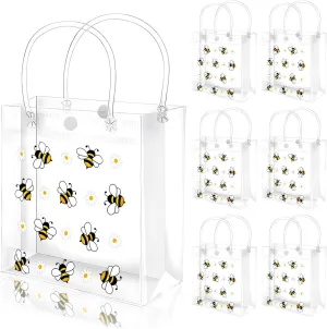 FYSUIMU 12 Pcs Bee Clear PVC Gift Bags Bumble Bee Daisy Flower Party Favor Bags with Handle Treat Tote Bag for Summer Birthday Baby Shower