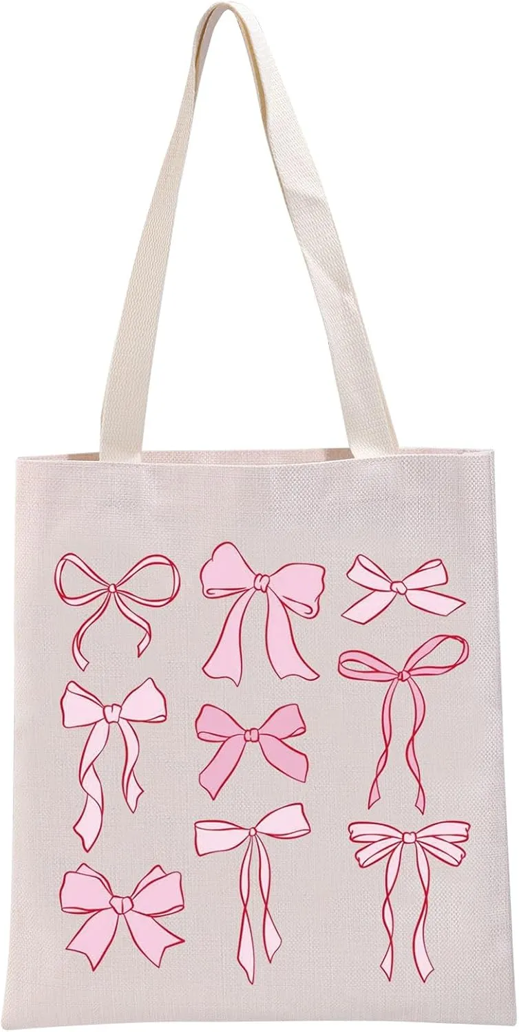 G2TUP Pink Bows Lover Gift Pink Bows Tote Bag pink Ribbon Handbag Trendy Aesthetic Gift Coquette Bows Gift