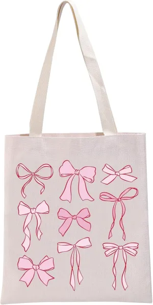 G2TUP Pink Bows Lover Gift Pink Bows Tote Bag pink Ribbon Handbag Trendy Aesthetic Gift Coquette Bows Gift