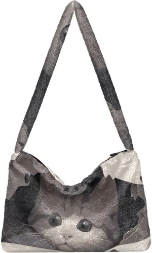 GAIGEO Cute Cat Behind Broken Wall Women's Bag, Crossbody Bookbag for Women, Womens Outdoor Bag