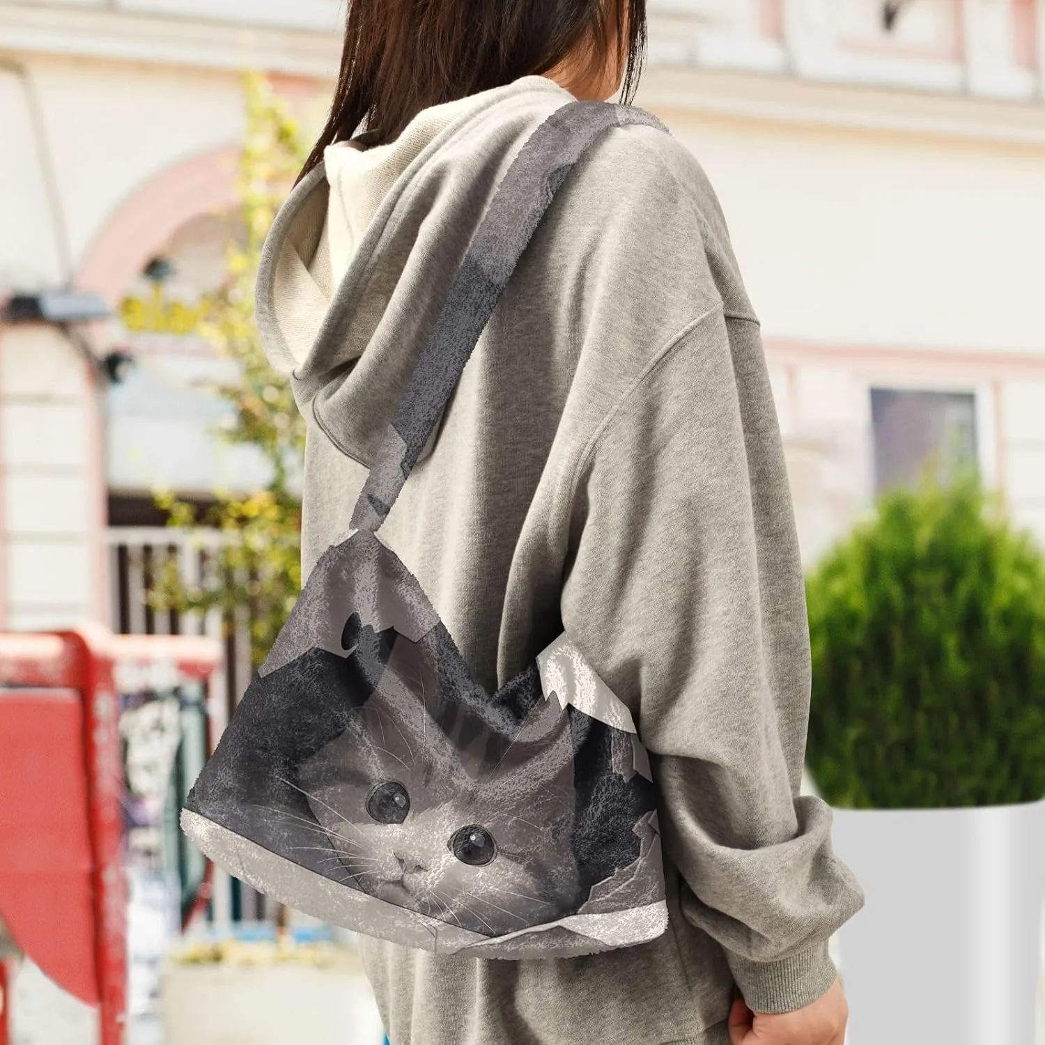 GAIGEO Cute Cat Behind Broken Wall Women's Bag, Crossbody Bookbag for Women, Womens Outdoor Bag