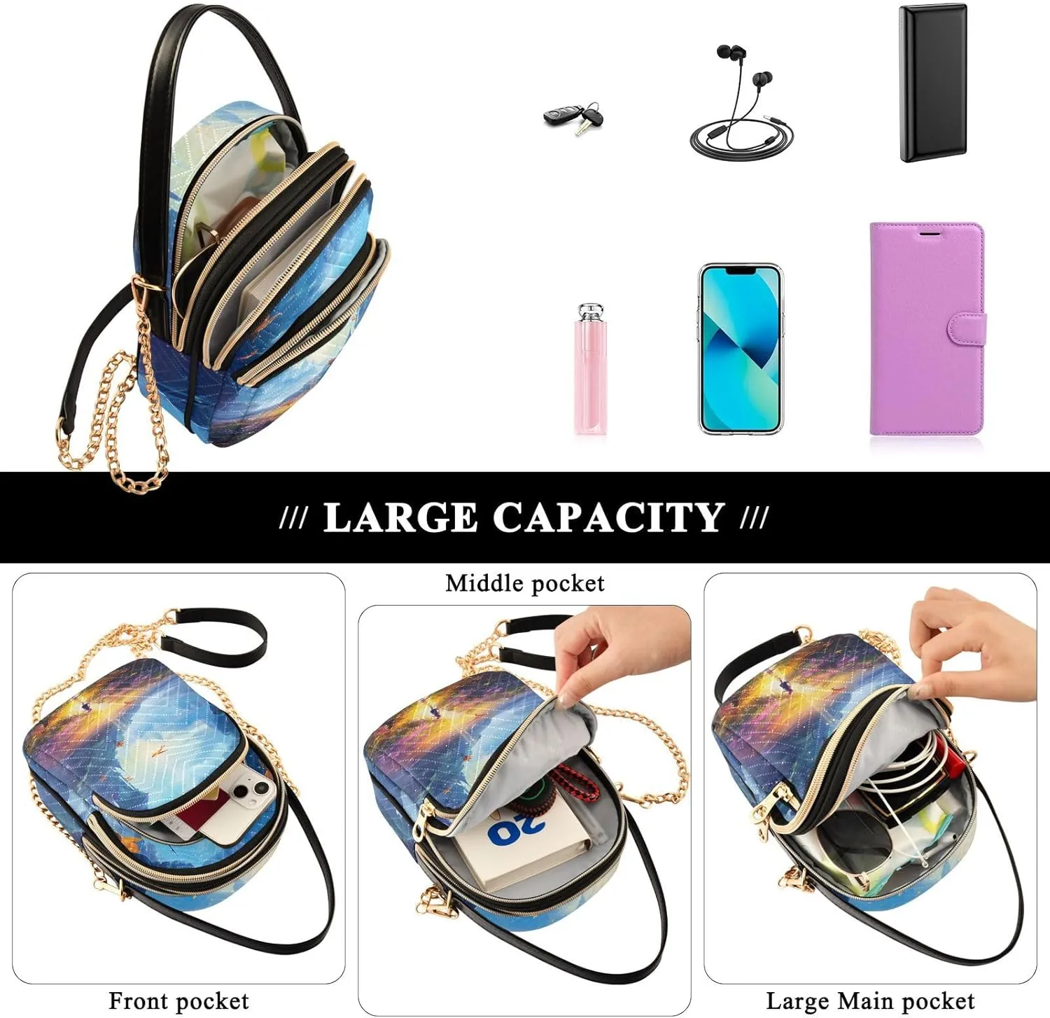 GAIGEO Fantasy World Flower Sea Purses for Women Crossbody Bag Small, Women's Crossbody Handbags Small, Shoulder Bags