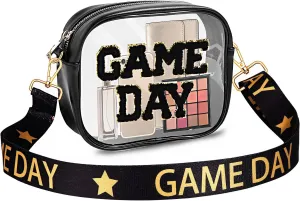 Game Day Clear Bag for Stadium Events with Letter Patches Stadium Approved Clear Crossbody Purse for Concerts Sports Events