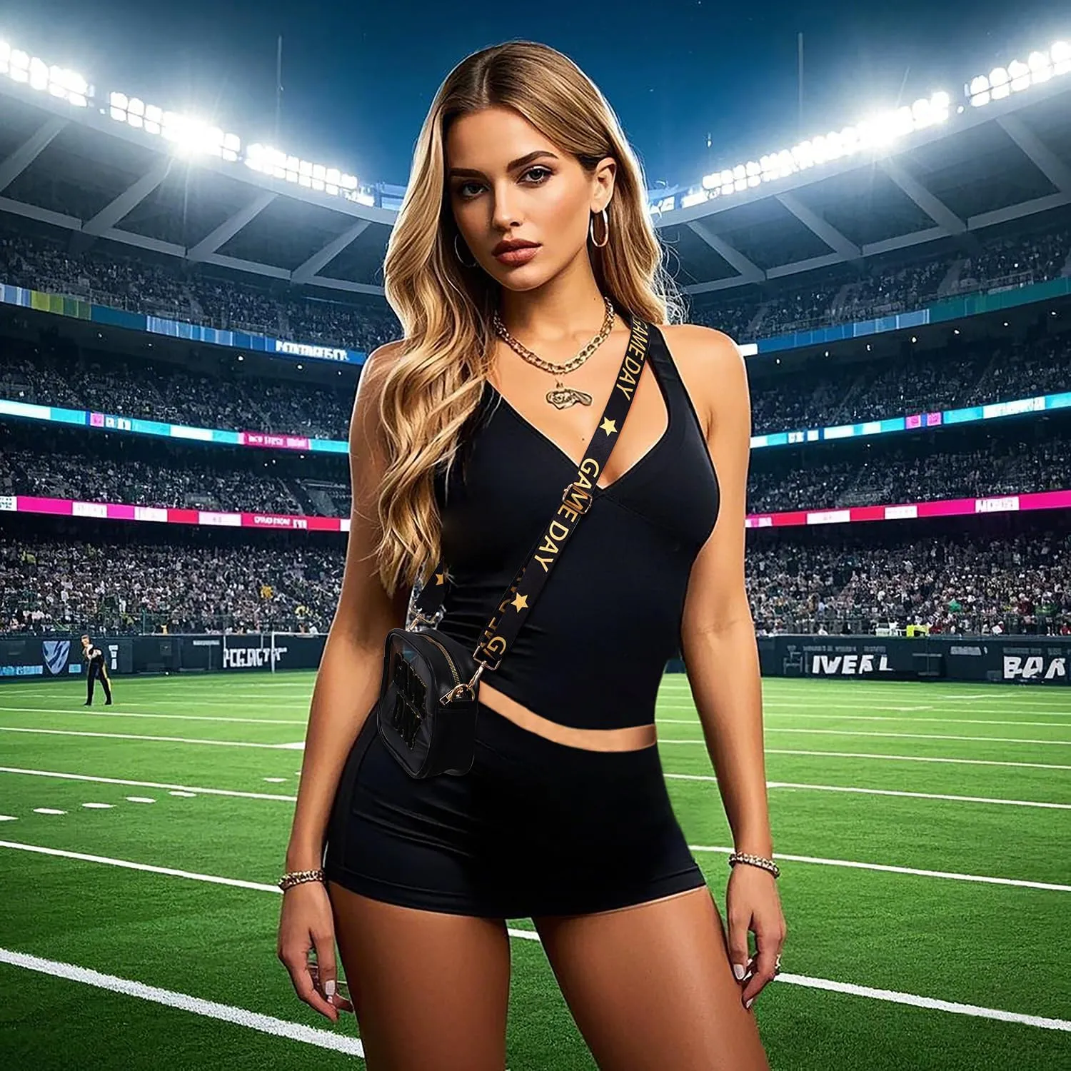 Game Day Clear Bag for Stadium Events with Letter Patches Stadium Approved Clear Crossbody Purse for Concerts Sports Events
