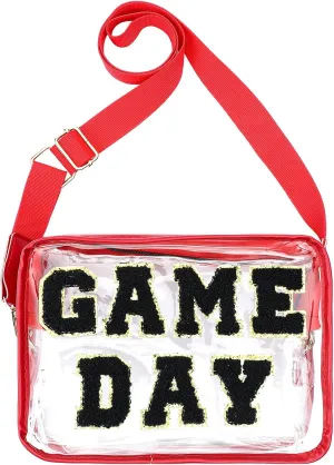 Game Day Clear Football Crossbody Bag Chenille Letter Purse Tote Gift Bag for Women Concert Sports Events