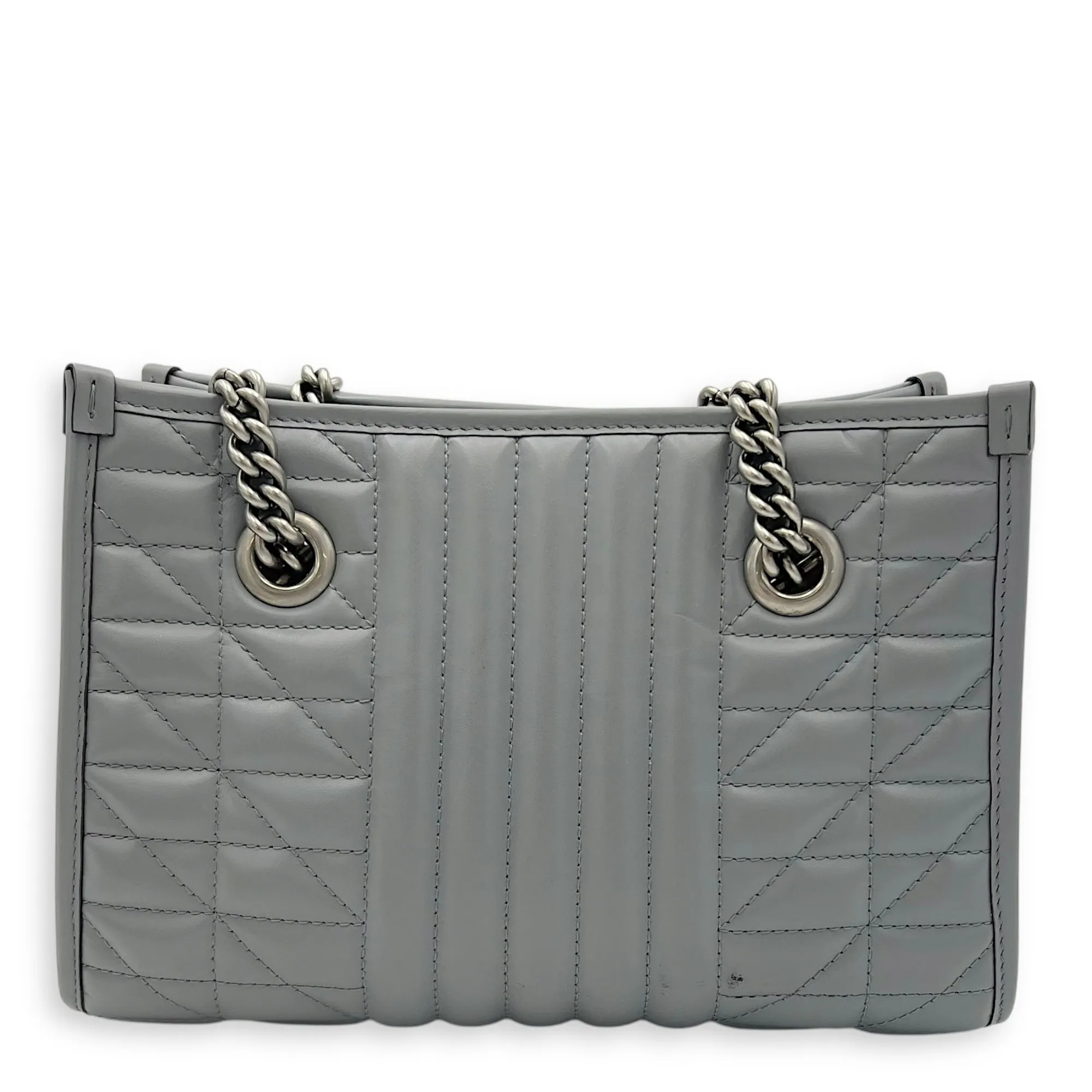 GG Marmont Tote Bag Grey in Calfskin, Ruthenium hardware