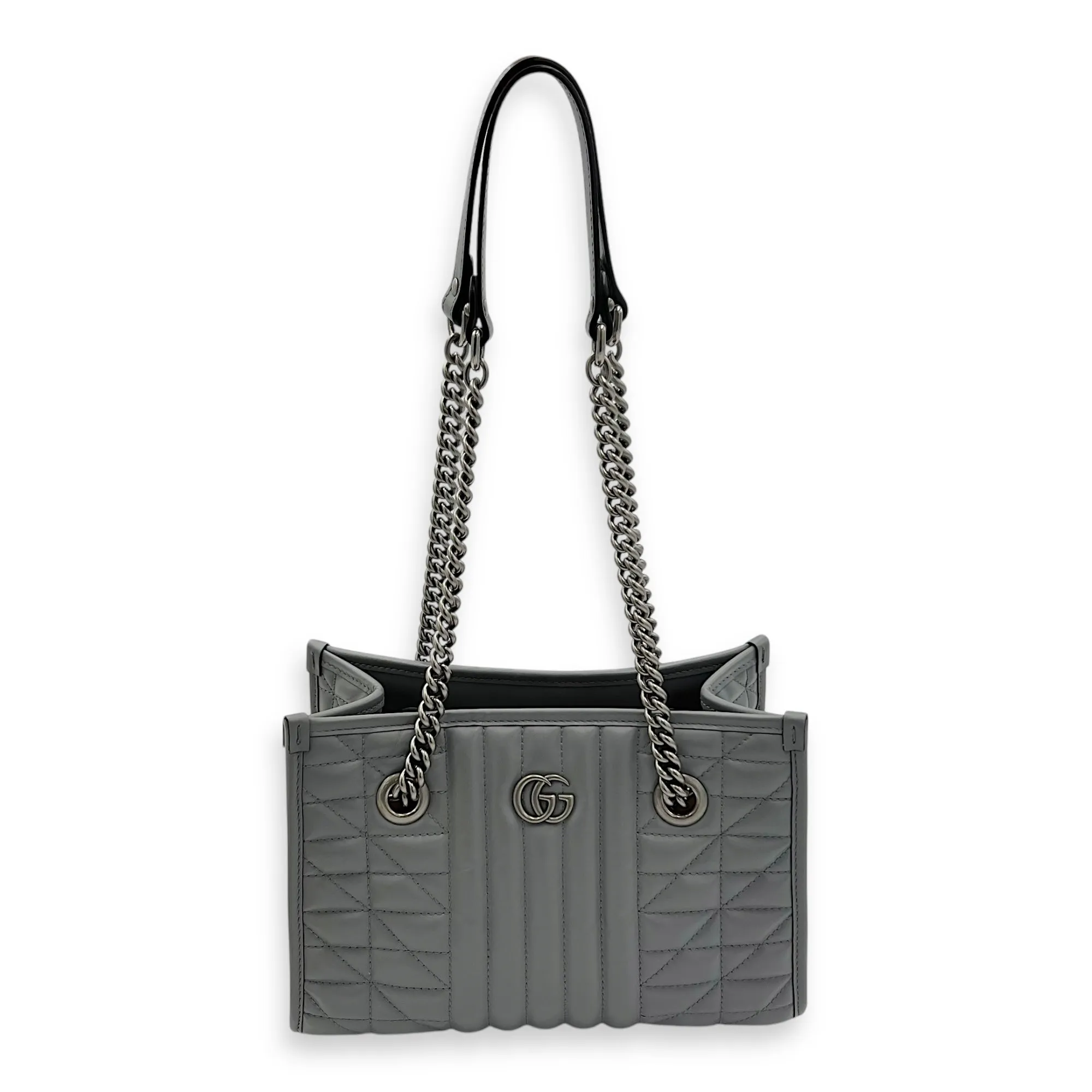 GG Marmont Tote Bag Grey in Calfskin, Ruthenium hardware