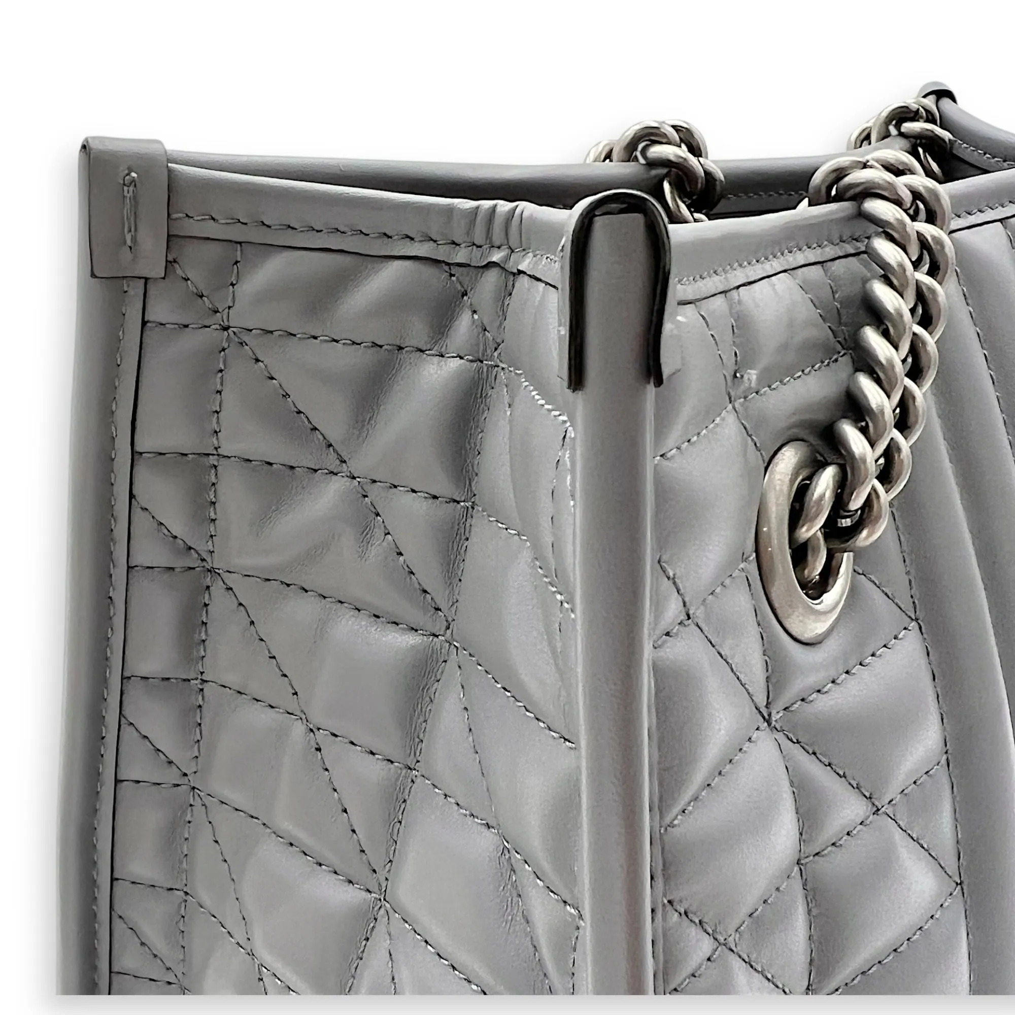 GG Marmont Tote Bag Grey in Calfskin, Ruthenium hardware