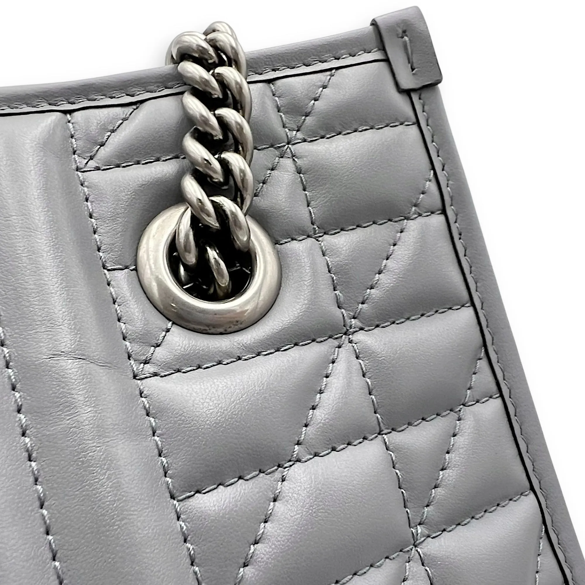 GG Marmont Tote Bag Grey in Calfskin, Ruthenium hardware