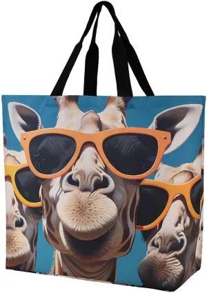 Giraffe Family- Shoulder Bag Large Capacity Shopping Bag Washable Grocery Bag Handbag for Women Men