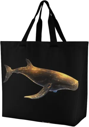 Glowing Cute Whale Shoulder Bag Large Capacity Shopping Bag Washable Grocery Bag Handbag for Women Men