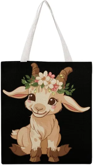 Goat Canvas Tote Bags Portable Shopping Grocery Bag Shoulder Handbag with Handles