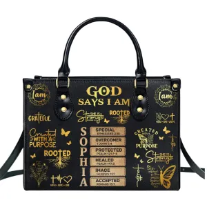 God Says I Am, God Says I Am Rooted In Christ Leather Handbag, Personalized God Says I Am Bible Verse Affirmation Leather Handbag, God Says I Am Christian Handbag for Women, Christian Catholic Gifts