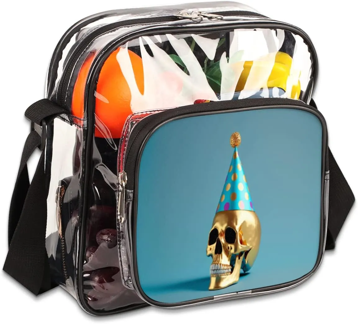 Gold Skull Party Clear Crossbody Bag Clear Messenger Bag Shoulder Bags Clear Purse Stadium Approved
